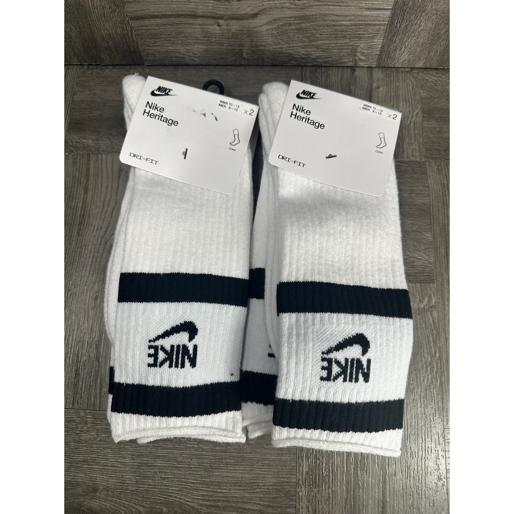 Nike Dri-FIT Crew Socks Mens L White Black Striped Athletic 4 Pairs NEW